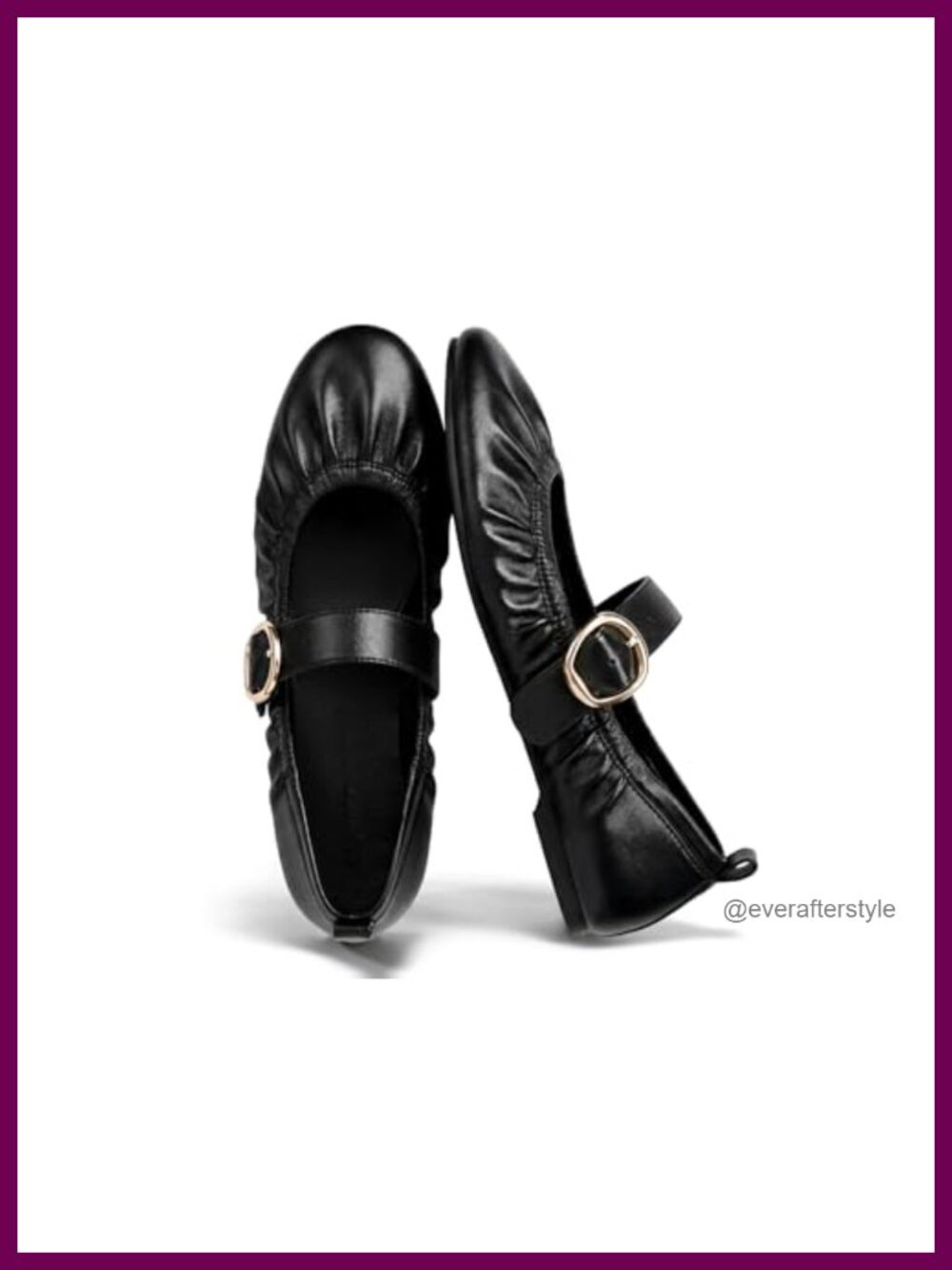 Coutgo Womens Ballet Flats Ruched Round Toe Mary Jane Slip On Faux Leather Flats